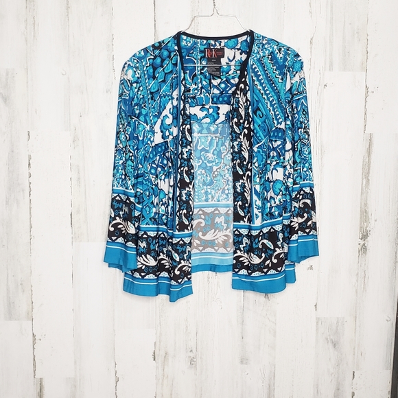 R&K cardigan floral Multicolor stretch 3/4 sleeve - Picture 1 of 4
